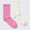 2-Pack Flower Structure Frill Socks – Pink & White