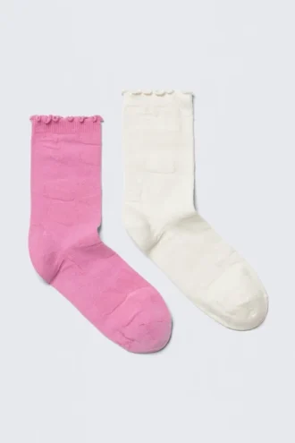 2-Pack Flower Structure Frill Socks – Pink & White