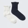 2-Pack Frill Edge Cotton-Blend Socks – Dark Blue & Grey
