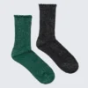 2-Pack Frill-Edge Glitter Crew Socks – Green & Black – Glitter