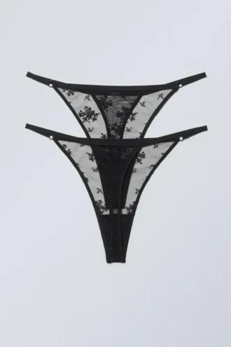 2-Pack Lace Tanga Thongs – Black