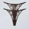 2-Pack Lace Tanga Thongs – Dark Brown
