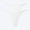 2-Pack Mid Rise Ribbed Tanga Thongs – White