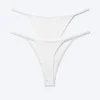 2-Pack Mid Rise Ribbed Tanga Thongs – White