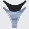 2-Pack Mini Brazilian Bikini Bottoms – Black & Blue Stripe