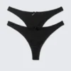 2-Pack Pointelle Cotton Thongs – Black