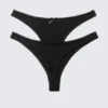 2-Pack Pointelle Cotton Thongs – Black
