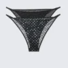 2-Pack Printed Tanga Mesh Brazilian Bottoms – Black – Dots