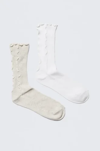 2-Pack Reverse Crew Socks – Dusty Grey & White
