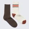 2-Pack Ribbed Crew Socks – Solid Brown & Graphic Cream