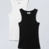 2-Pack Ribbed Fitted Tank Top – Black & White