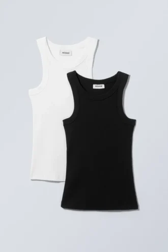 2-Pack Ribbed Fitted Tank Top – Black & White