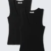 2-Pack Ribbed V-Neck Tank Top – Black