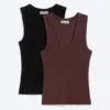2-Pack Ribbed V-Neck Tank Top – Dark Red