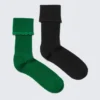 2-Pack Scalloped Edge Crew Socks – Black & Green