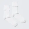 2-Pack Scalloped Edge Crew Socks – White