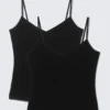 2-Pack Slim V-Neck Cotton Singlet – Black