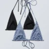 2-Pack Strappy Triangle Bikini Tops – Black & Blue Stripe