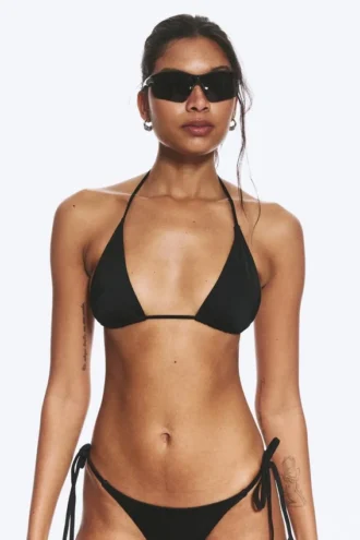 2-Pack Strappy Triangle Bikini Tops – Black + Brown Stripe