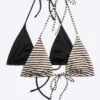 2-Pack Strappy Triangle Bikini Tops – Black + Brown Stripe