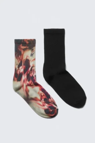 2-Pack Tie-Dye Crew Socks – Red Tie-Dye & Solid Black