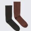 2-Pack Washed Crew Socks – Black & Red
