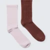 2-Pack Washed Crew Socks – Light Pink/Rust