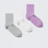 3-Pack Bella Short Sock – Light Grey/White/Lilac