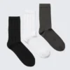 3-Pack Cable-Knitted Crew Socks – Black/White/Grey