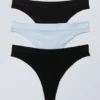 3-Pack Cat Soft Seamless High Rise Thongs – Black & Light Blue