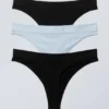 3-Pack Cat Soft Seamless High Rise Thongs – Black & Light Blue