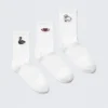 3-Pack Crew Sock – White Embroidered Mix