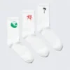 3-Pack Embroidered Crew Socks – White – Embroidered Mix