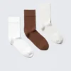3-Pack Fine Socks – White/Brown/Beige