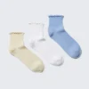3-Pack Frill Edge Short Socks – Light Yellow/White/Light Blue