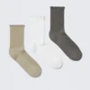 3-Pack Frill Edge Socks – Beige/White/Grey