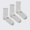 3-Pack Frill Edge Socks – Grey Melange