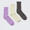 3-Pack Frill Edge Socks – Lilac/Off-White/Dark Grey