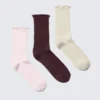 3-Pack Frill Edge Socks – Pink/Burgundy/Beige
