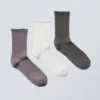 3-Pack Frill Edge Socks – Purple/Off-White/Dark Grey