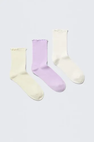 3-Pack Frill Socks – Yellow/Purple/White