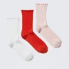 3-Pack Frilled Crew Socks – White/Red/Pink