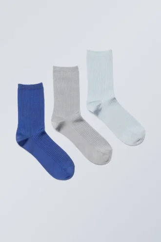 3-Pack Lova Shiny Socks – Blue Grey Shimmer