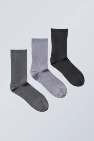 3-Pack Lova Shiny Socks – Dark Grey, Light Grey, Black