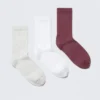 3-Pack Rib Socks – Grey/White/Dark Pink