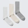 3-Pack Rib Socks – White/Beige/Grey