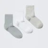 3-Pack Ribbed Ankle Socks – Blue/White/Grey