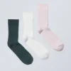 3-Pack Ribbed Crew Socks – Blue White Pink