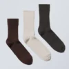3-Pack Ribbed Crew Socks – Dark Red/Light Beige/Dark Grey