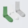 3-Pack Ribbed Crew Socks – Green/White/Grey